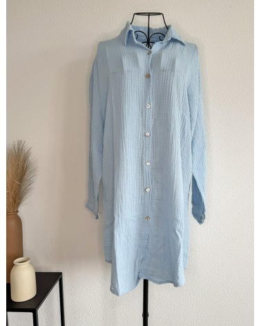 Longbluse Made in Italy - Musselin - Hellblau