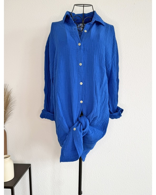 Longbluse Made in Italy - Musselin - Royalblau