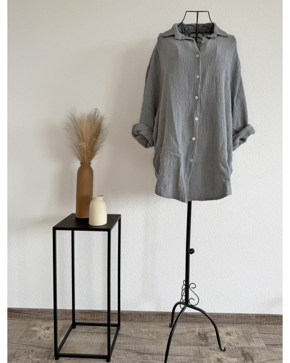 Longbluse Made in Italy - Musselin - Grau