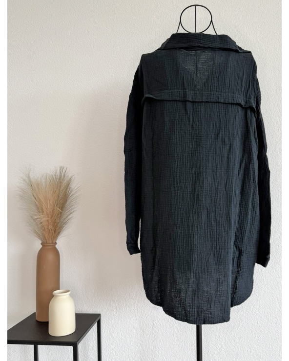 Longbluse Made in Italy - Musselin - Schwarz