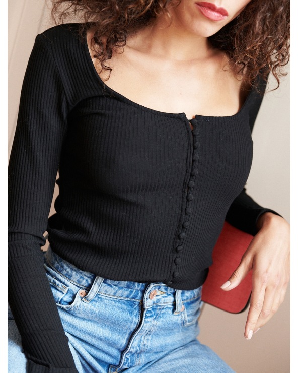 Langarmshirt Nathael - Basic/Ripp - Schwarz