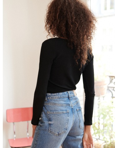 Langarmshirt Nathael - Basic/Ripp - Schwarz