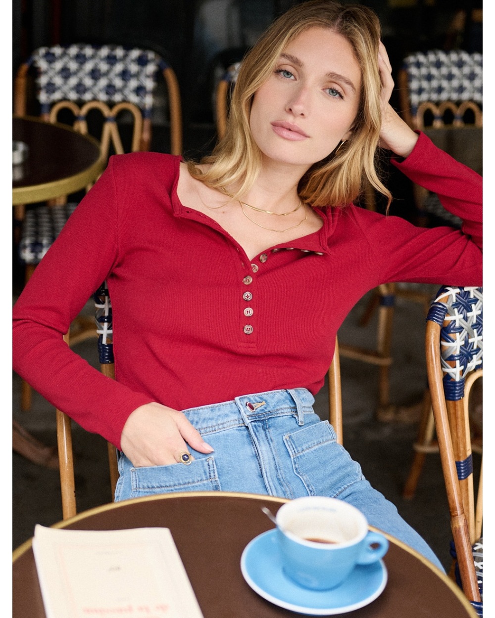 Langarmshirt Nathael - Basic/Ripp - Bordeaux