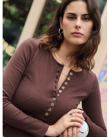 Langarmshirt Nathael - Basic/Ripp - Braun