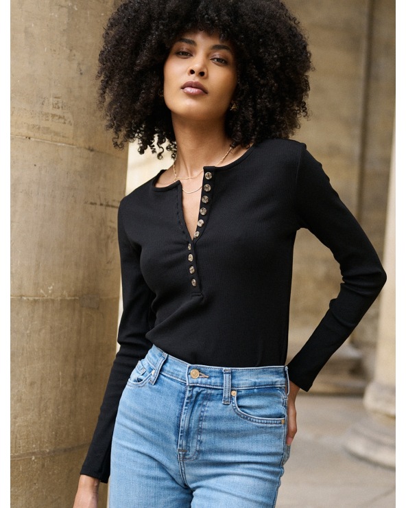 Langarmshirt Nathael - Basic/Ripp - Schwarz
