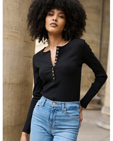 Langarmshirt Nathael - Basic/Ripp - Schwarz