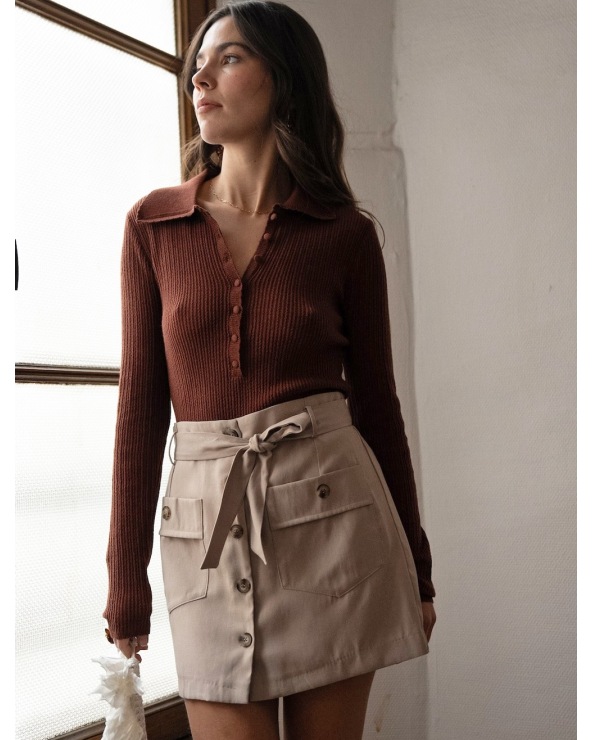Langarmshirt Nathael - Kragen - Braun