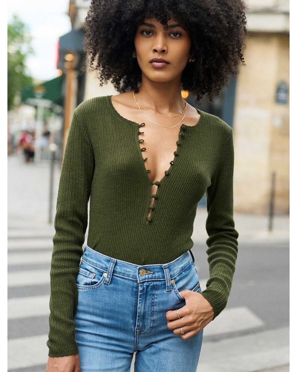 Langarmshirt Nathael - Knöpfe - Grün
