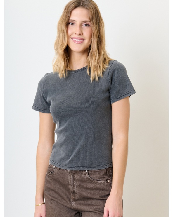 Kurzarmshirt Feelkoo - Basic/Ripp - Anthrazit