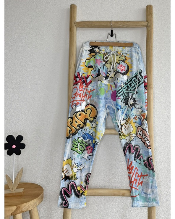 Harem Hose Wunder & Schön - Graffiti - Blau/BuntPantalons