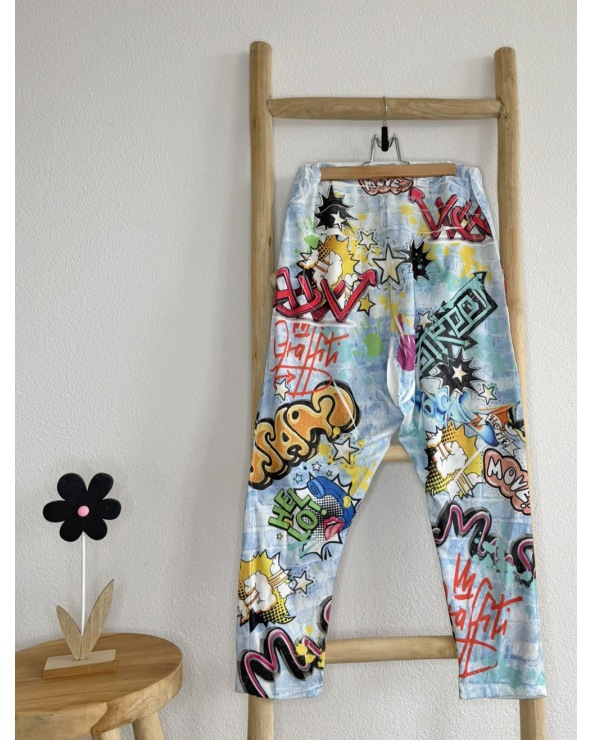 Harem Hose Wunder & Schön - Graffiti - Blau/BuntPantalons