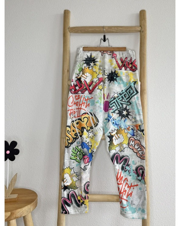 Harem Hose Wunder & Schön - Graffiti - Beige Trousers