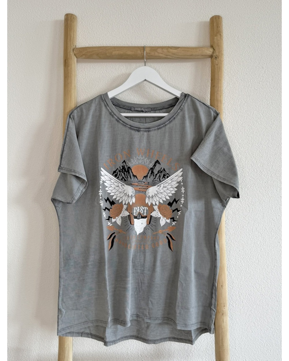 Kurzarmshirt Cascara - Biker Stil - Hellgrau Kurzarmshirts