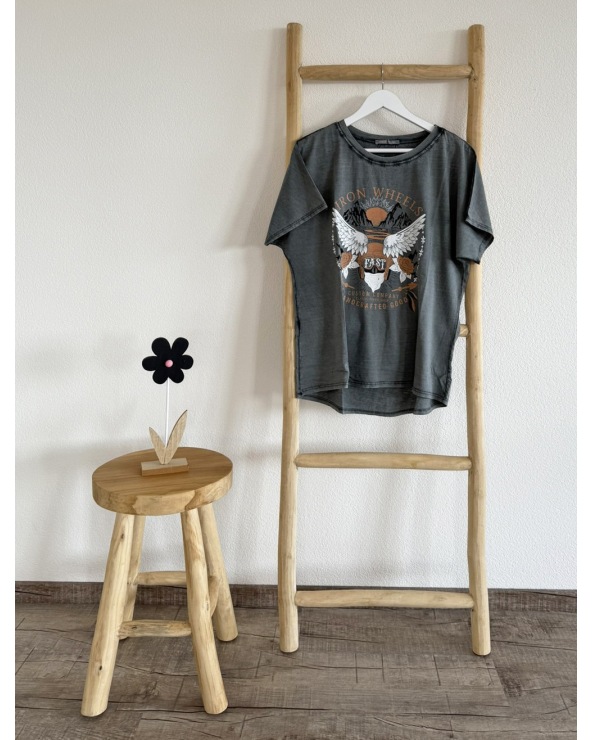 Kurzarmshirt Cascara - Biker Stil - GrauShirts Manches Courtes