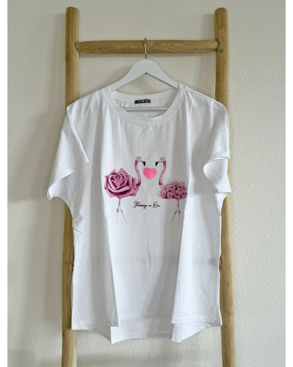Kurzarmshirt Cascara - Crazy Flamingo - Weiss/Pink Maglietta