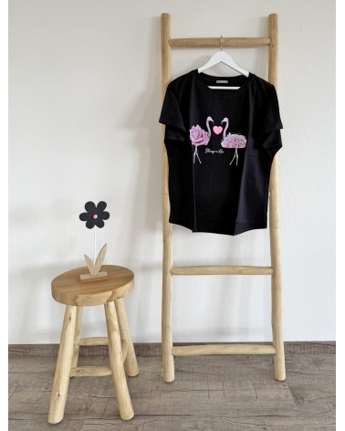 Kurzarmshirt Cascara - Crazy Flamingo - Schwarz/Pink Short Sleeve S...