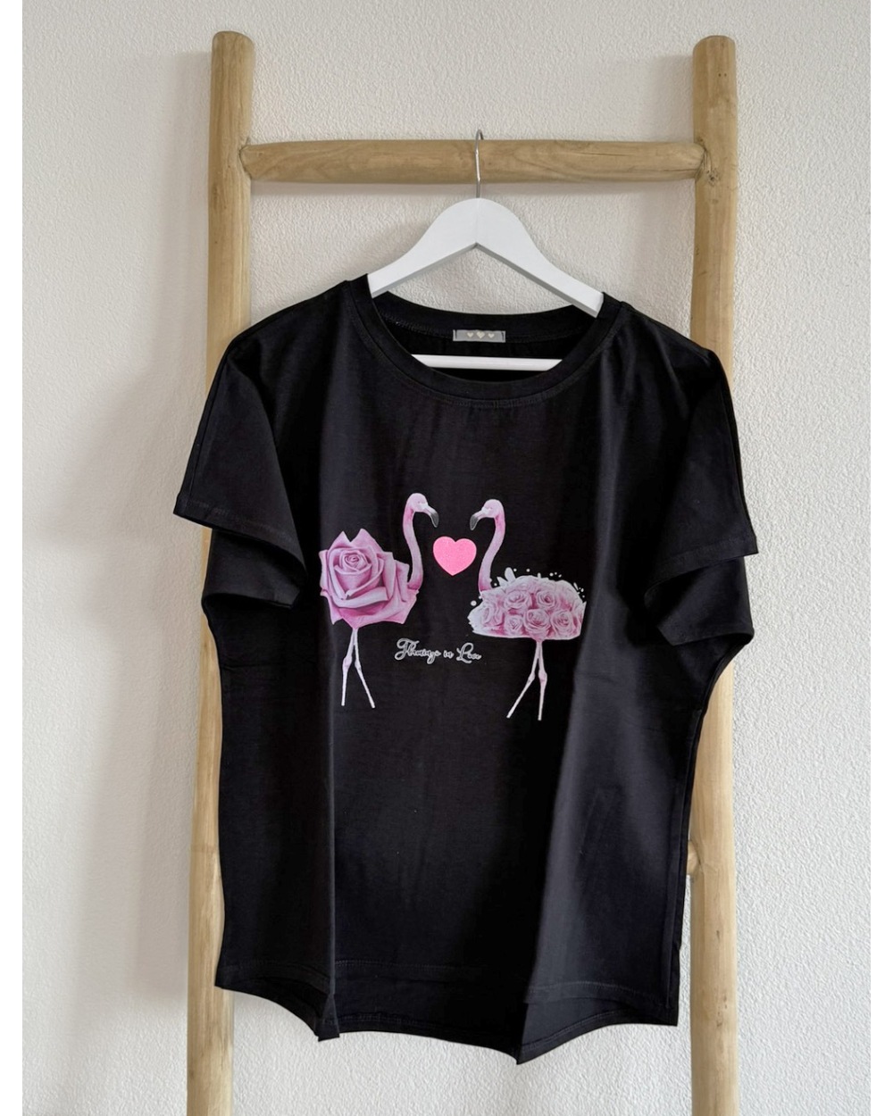 Kurzarmshirt Cascara - Crazy Flamingo - Schwarz/Pink Short Sleeve S...