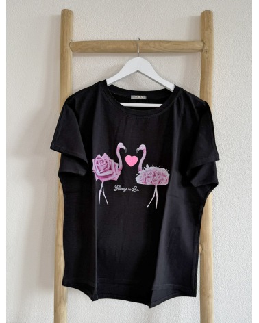 Kurzarmshirt Cascara - Crazy Flamingo - Schwarz/Pink Short Sleeve S...