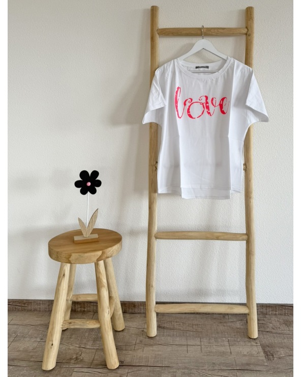 Kurzarmshirt Cascara - Oversized Love - Weiss/Neonpink Kurzarmshirts