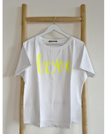 Kurzarmshirt Cascara - Oversized Love - Weiss/Neongelb Kurzarmshirts