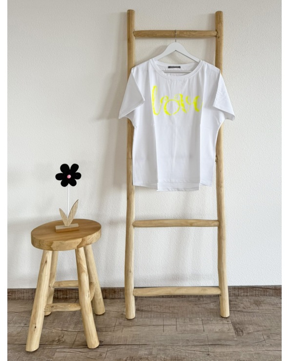 Kurzarmshirt Cascara - Oversized Love - Weiss/Neongelb Kurzarmshirts