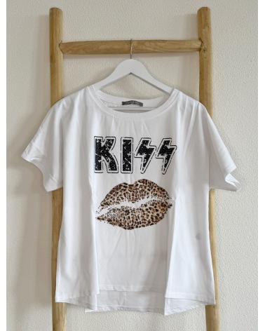 Kurzarmshirt Cascara - Leo Lippen/Kiss - Weiss Maglietta