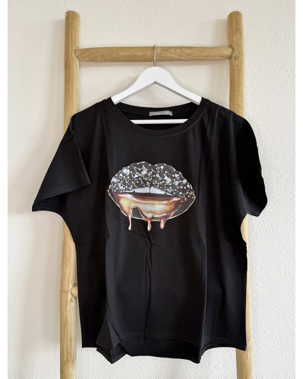 Kurzarmshirt Cascara - Lippen Gold - Schwarz Maglietta