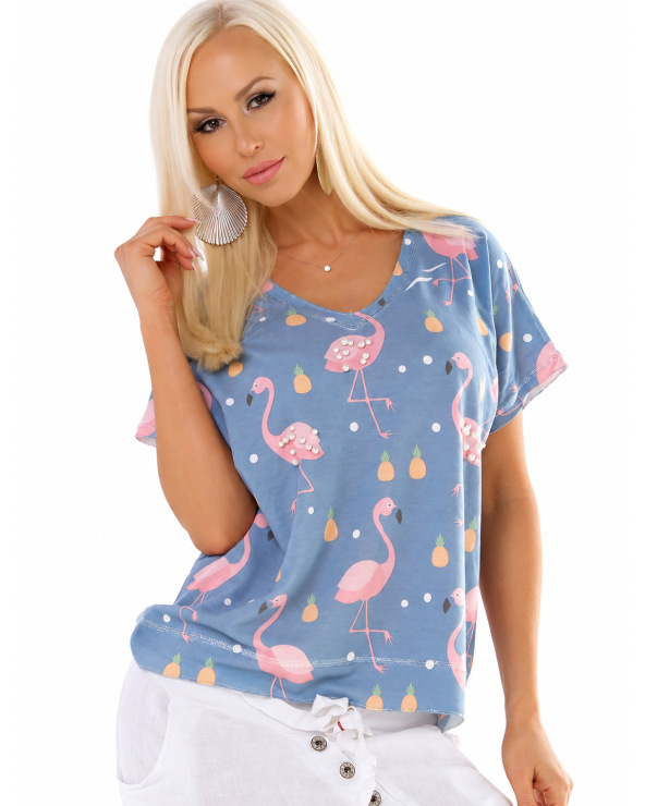 Kurzarmshirt 5People!S - Ananas/Flamingo - BlauShirts Manches Courtes
