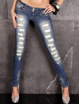 Jeans Acce Star - Destroyed, Fransen - Blau